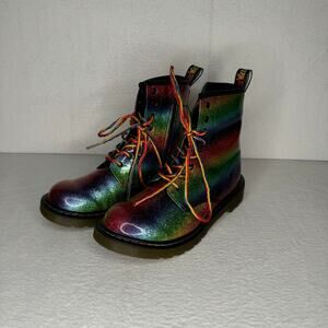 Dr Martens Youth Ombre Glitter Rainbow Combat Boots Size 6
